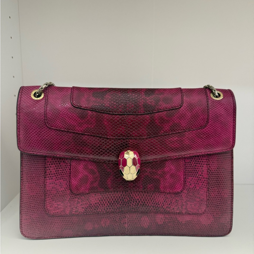 Bulgari Magenta Shoulder Bag with Snake Clasp